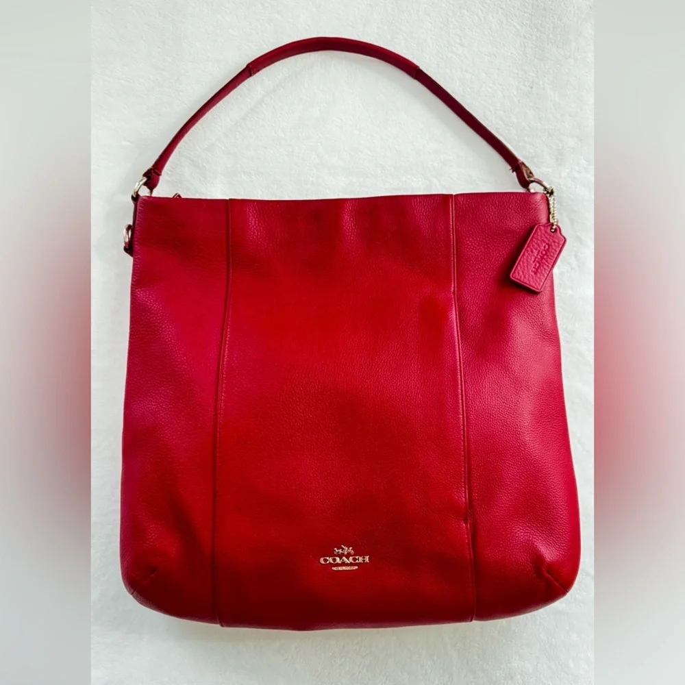 COACH Isabella Vibrant RED Leather Bag Shoulder Pebble Gold Hardware Handbag.